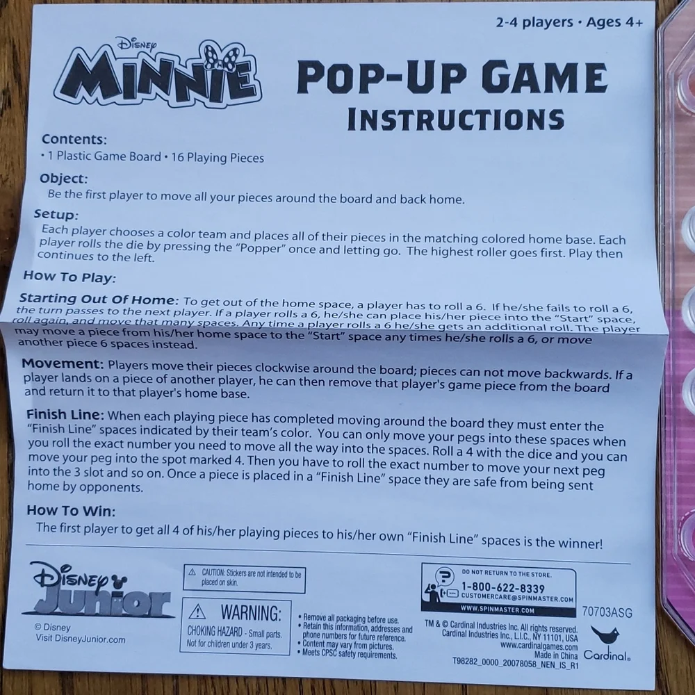 NEW Minnie Pop-Up Game Ages 4+ Disney Brand